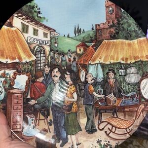 Vintage Pietro Brunelli Italian Market Place 8" Round Plate. Made in Italy.